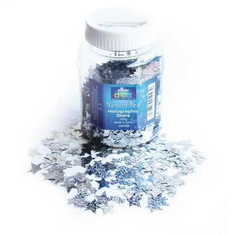 Star Shaped Sequins, Holographic – 100g Tub