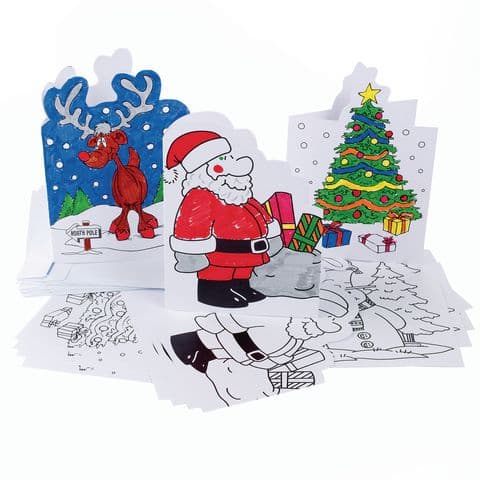 Colour-in Christmas Cards & Envelopes, Large Size - Pack of 36