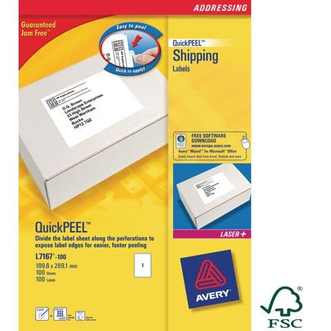 Avery Blockout Laser Parcel Labels, 2 Labels per Sheet, Pack of 100