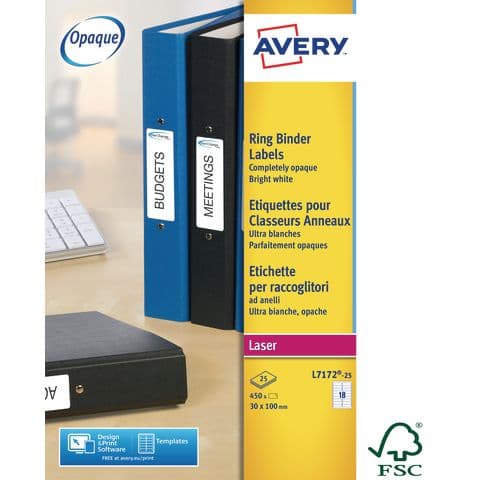 Avery Lever Arch Filing Labels, 18 Labels per Sheet, Pack of 25