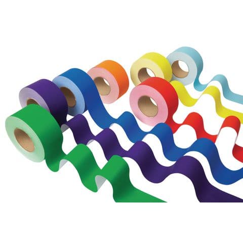 Straight Edge Paper Border Rolls, Assorted Rainbow Colours, 48mm x 50m - Pack of 7 Rolls