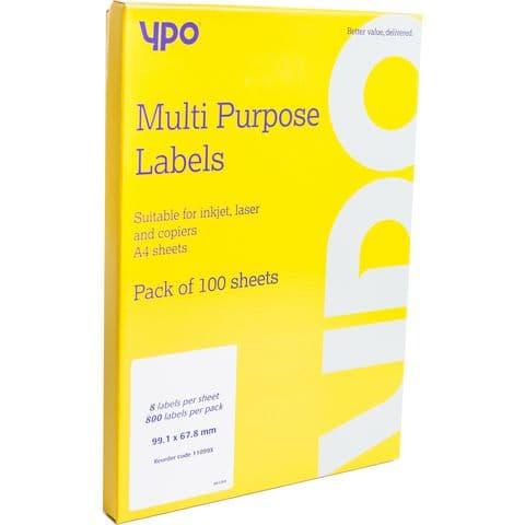 YPO Multipurpose Labels – 8 Labels Sheet - Pack of 100 sheets