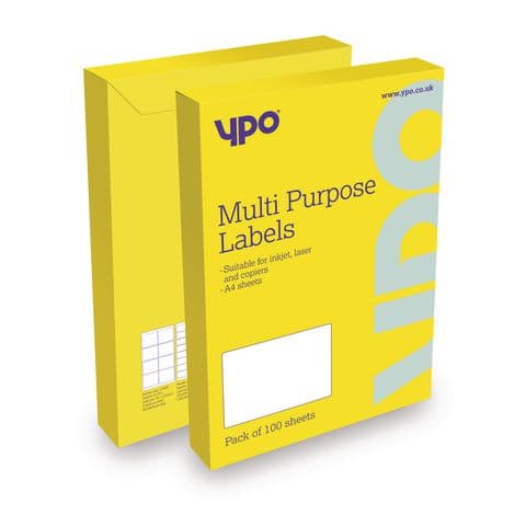 YPO Multi Purpose Labels, 65 Labels per Sheet, Pack of 100