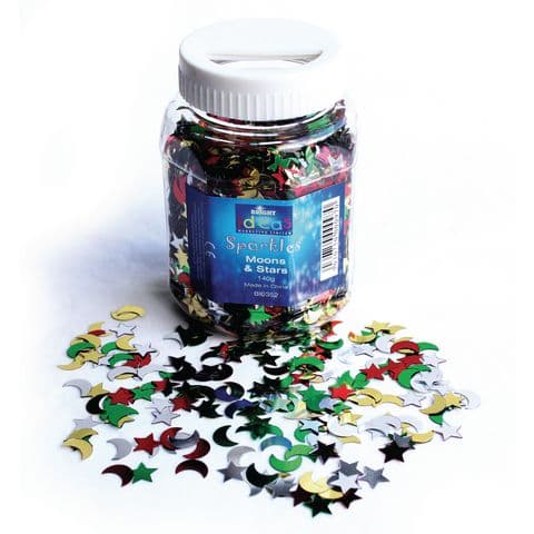 Moon and Star Shaped Sequins – 140g Tub