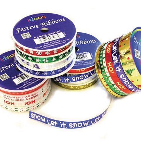 Metallic Christmas Ribbon Set – Pack of 16 Ribbons (4 Spools)