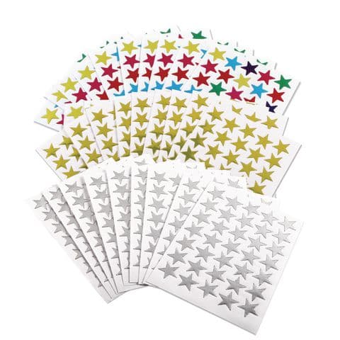 Self-Adhesive Assorted Star Stickers, 60 Sheets – 2100 Stickers