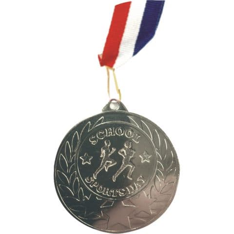 Sports Day Medals with Ribbon - Pack of 30. Silver