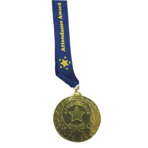 Attendance Medals with Ribbon - Pack of 30. Gold