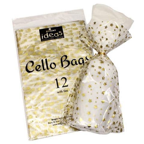 Festive Cello Bags, Gold, 23.5cm x 14.5cm – Pack of 12