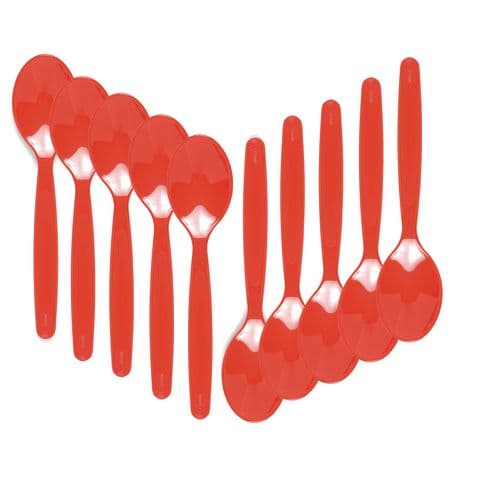 Polycarbonate Cutlery - Small - Dessert Spoon - Red - Pack of 10