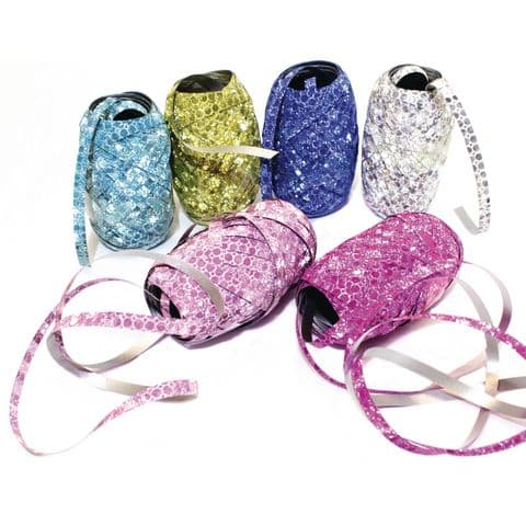 Glitter Curling Ribbon, Assorted Colours – Pack of 6