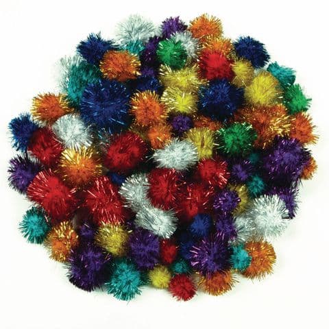 Glitter Pom Poms – Assorted Sizes and Colours – Pack of 100