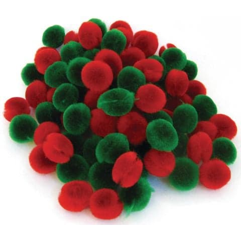 Yarn Pom Poms, 20mm, Red and Green – Pack of 80