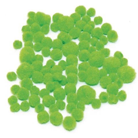 Acrylic Mini Pom Poms, 5-15mm, Green – Pack of 100