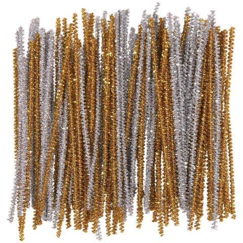 Glitter Pipe Cleaners, 300mm, Gold and Silver – Pack of 100