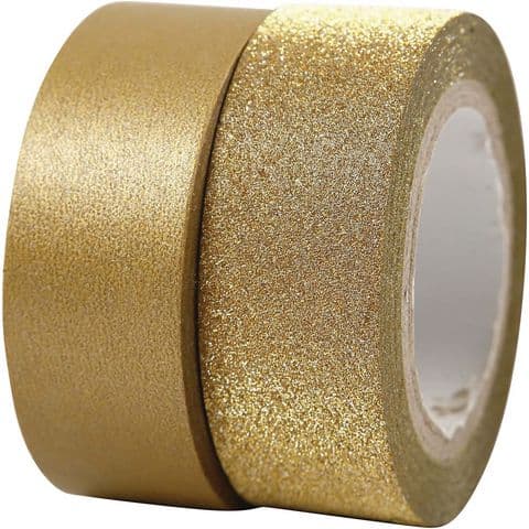 Washi Tape, Matt Gold & Glitter Gold – Pack of 2 x Tape Rolls