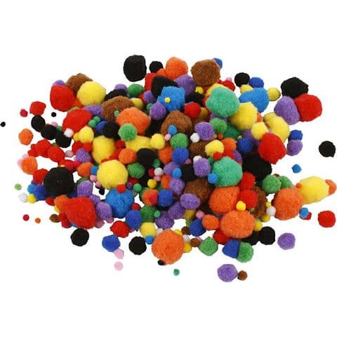 Yarn Pom Poms, Assorted Colours and Sizes – Pack of 100