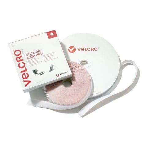VELCRO&reg; Brand Stick On Tape, Loop Only, White - 25m Roll