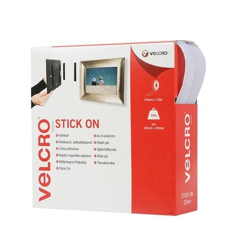 VELCRO&reg; Brand Stick On Tape, Hook and Loop, White - 10m Roll
