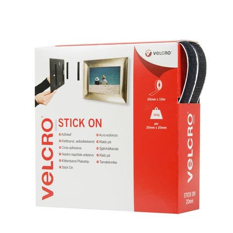 VELCRO&reg; Brand Stick On Tape, Hook and Loop, Black - 10m Roll