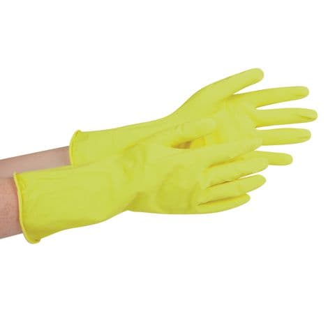 Household Rubber Latex Gloves, Yellow – Small (Size 6-6.5)