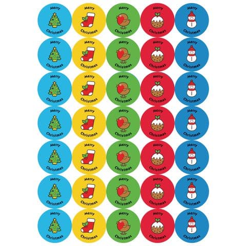 Merry Christmas Stickers, 37mm – Pack of 70 Stickers
