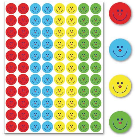 15mm Team Colour Smiley Stickers - Pack of 440