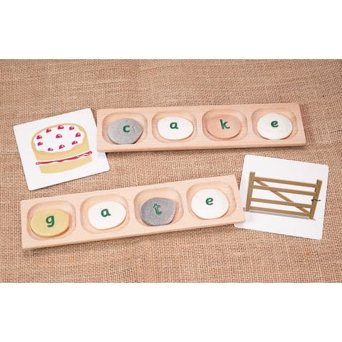 Wooden 4-Pebble Word-Building Tray - Pack of 6.