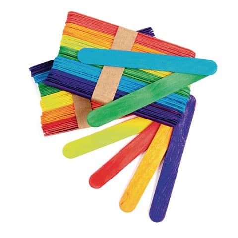 Wooden Jumbo Lolly Sticks, Assorted Colours – Pack of 100