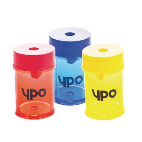YPO Single Hole Canister Sharpener, Assorted Colours - Pack of 12