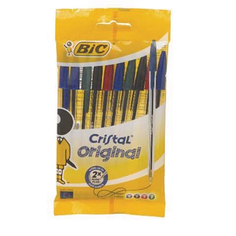 BIC&reg; Cristal Original Ballpoint Pens, Assorted Colours – Pack of 10
