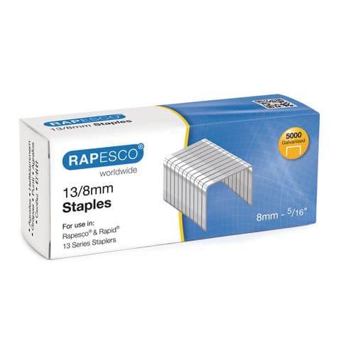 Rapesco 13/8mm (13 Series) Galvanised Steel Staples – Pack of 5000