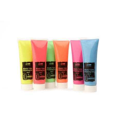 Watercolour Block Printing Ink - Pack of 6 x 300ml Fluorescent