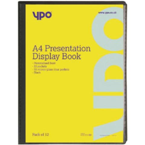 YPO A4 Presentation Display Book Presentation File, 20 Pockets, Black Cover, Pack of 12