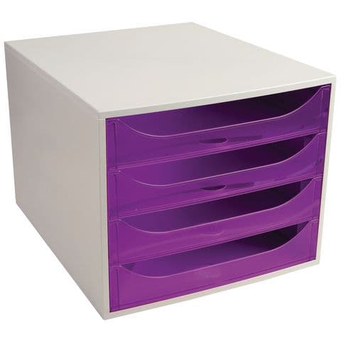 Ecobox Transparent 4 Drawer Set, Grey & Purple Design