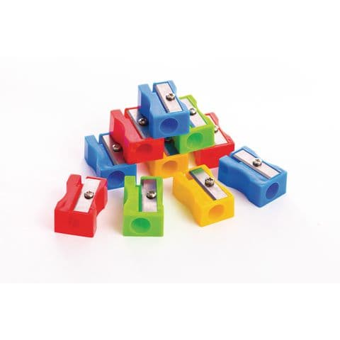 YPO Plastic Sharpeners, Single Hole, Assorted Colours, Pack of 10