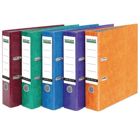 Lever Arch Files, A4, Paper on Board, Assorted Colours - Pack of 10