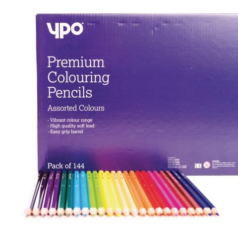 YPO Premium Colouring Pencils, 12 x 12 Assorted Colours – Pack of 144