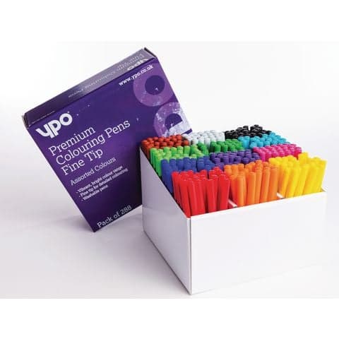 YPO Premium Fine Tip Colouring Pens, 12 Assorted Colours – Pack of 288