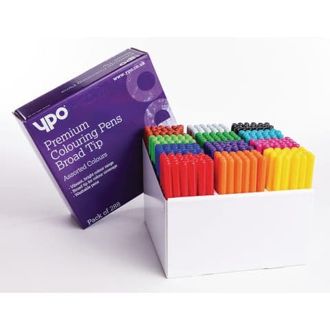 YPO Premium Broad Tip Colouring Pens, 12 Assorted Colours – Pack of 288