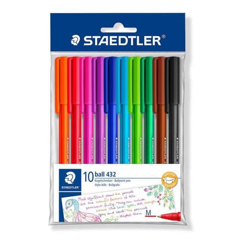Staedtler Triangular 432 Ballpoint Pen, Assorted Colours - Pack of 10