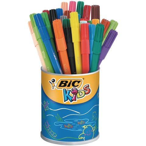 BIC Kids Visa Felt Tip Colouring Pens, Fine Tip, 18 Assorted Colours – Tub of 36