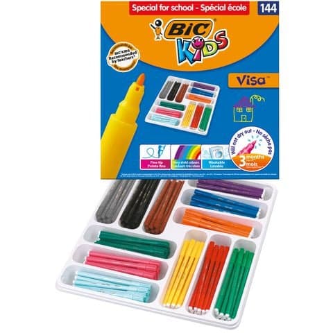 BIC Kids Visa Felt Tip Colouring Pens, Fine Tip, 12 Assorted Colours – Pack of 144
