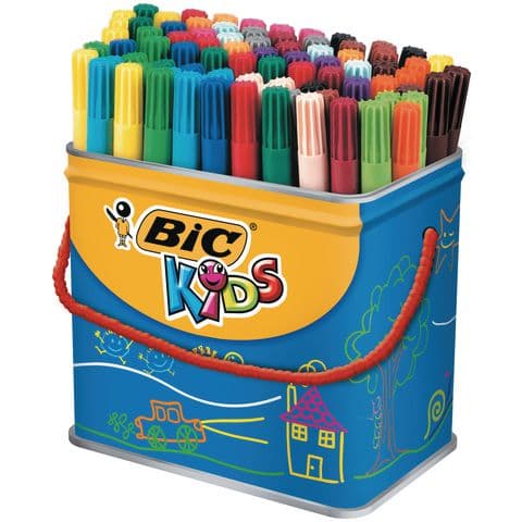 BIC Kids Visa Felt Tip Colouring Pens, Fine Tip, 18 Assorted Colours – Tub of 84