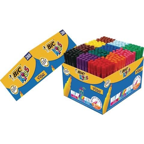 BIC Kids Visa Felt Tip Colouring Pens, Fine Tip, 12 Assorted Colours – Pack of 288