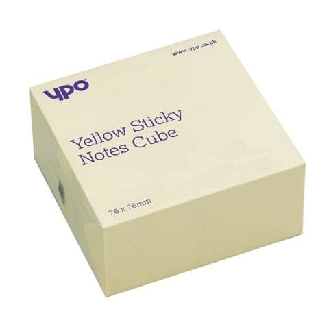 YPO Yellow Sticky Notes Cube, 76 x 76mm, 400 Sheets