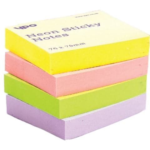 YPO Neon Sticky Notes, 76 x 76mm - Pack of 12