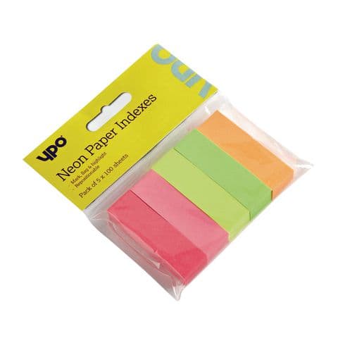YPO Neon Paper Indexes - 5 Tabs, 100 Sheets, 45 x 12mm
