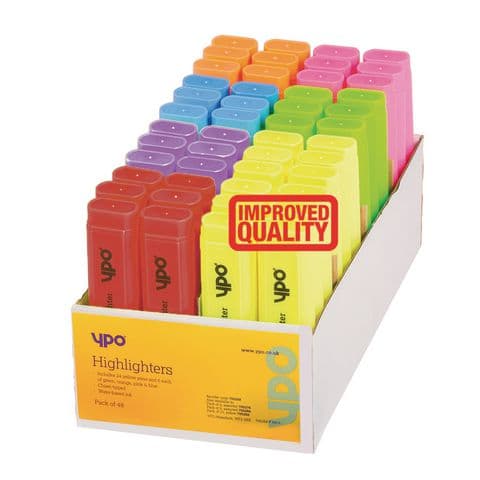 YPO Highlighters, 7 Assorted Colours - Pack of 48
