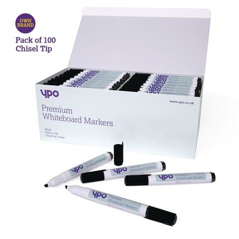 YPO Premium Drywipe Marker Chisel Tip Black Pk100